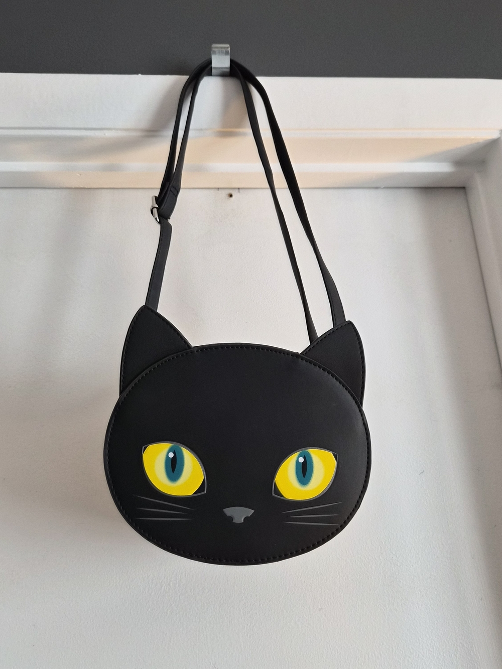 MAD Engine Black Cat Face Crossbody Bag with Yellow Eyes